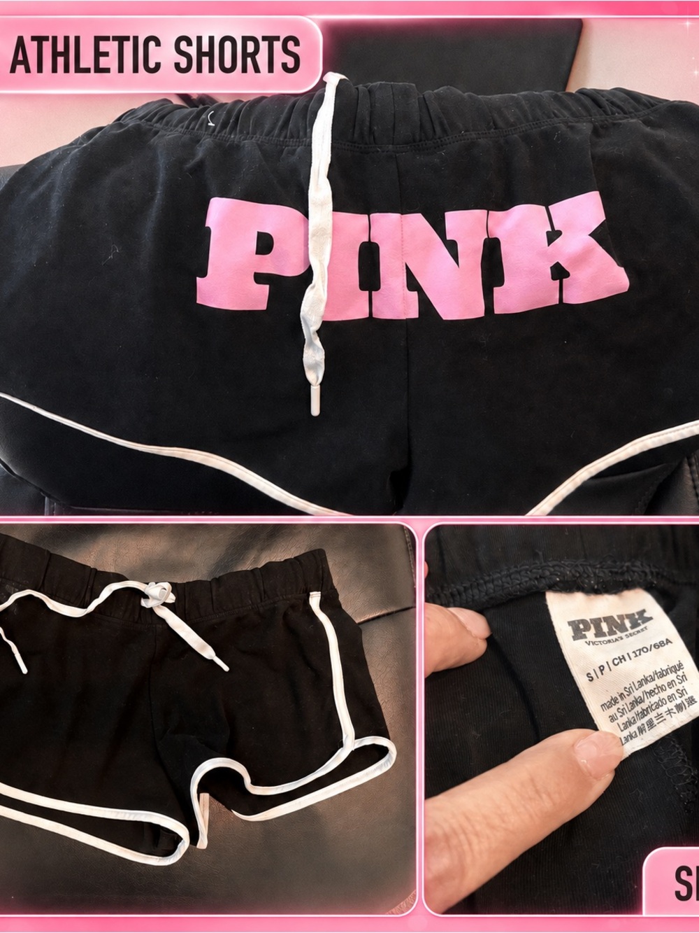 PINK Victoria's Secret Black Athletic Shorts with Pink Logo and White Trim